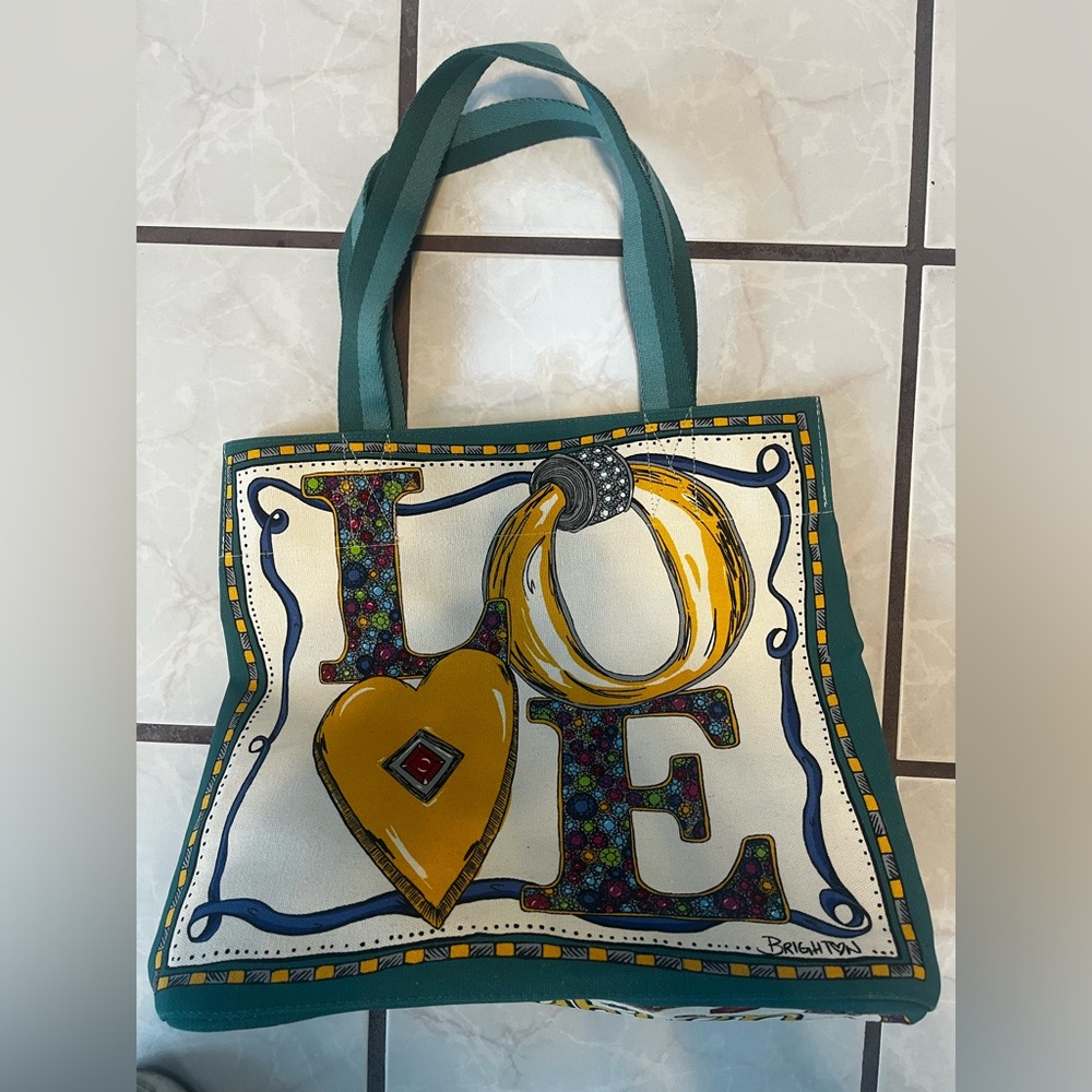 Brighton Teal and Yellow LOVE Canvas Tote